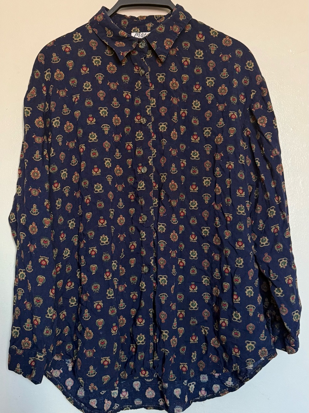 Women's Navy Button Down Shirt With Insignia